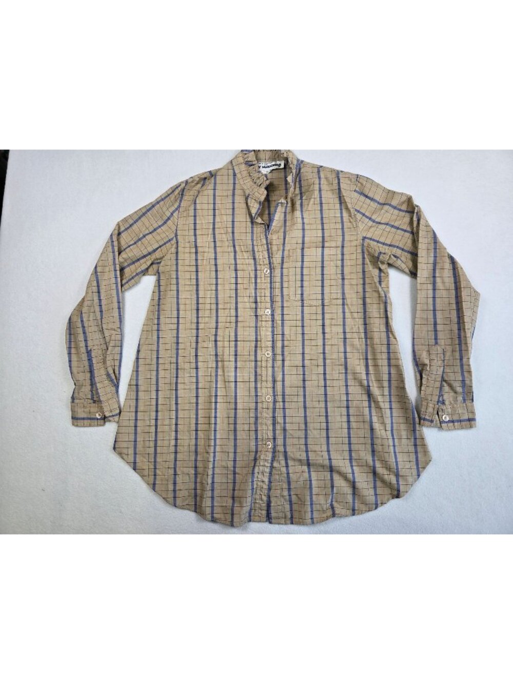 Vintage Rick Tiefer Lady Madonna Beige & Blue Plaid Button-Up Shirt XP 1X Petite